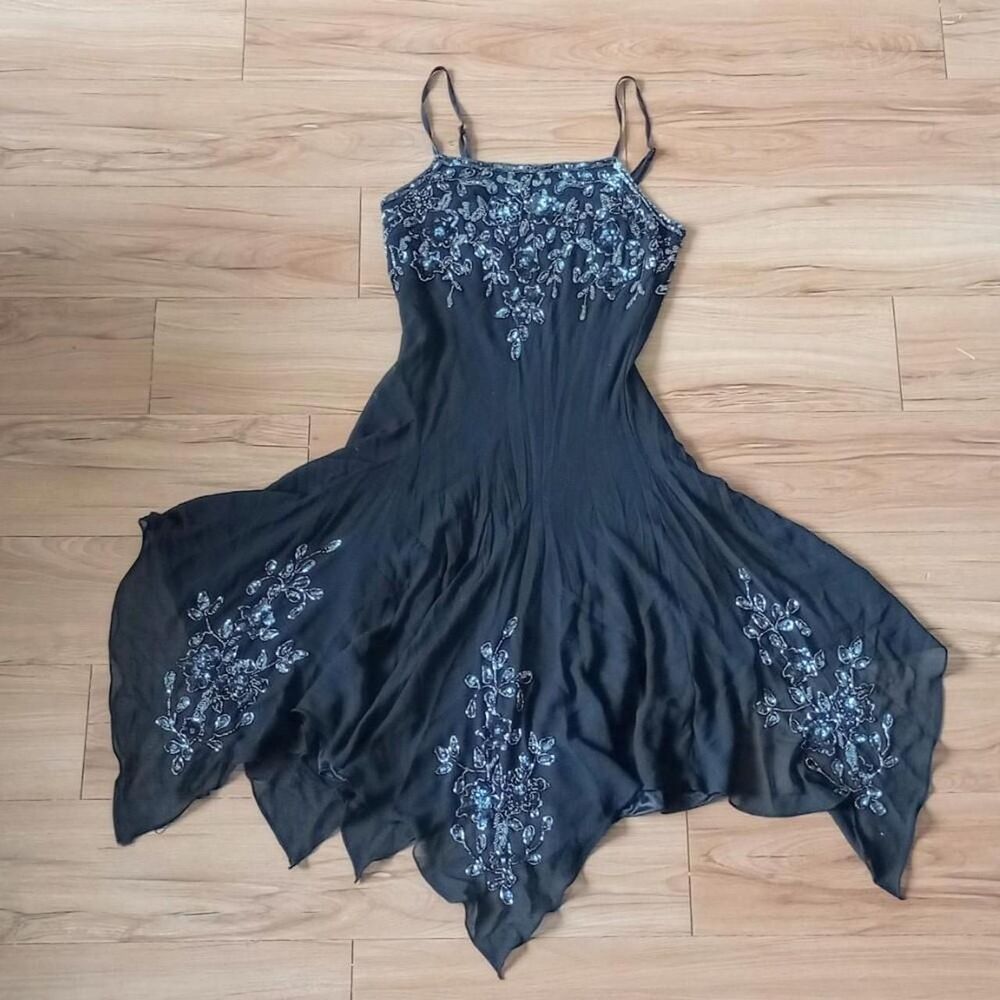 Y2K Black Floral Beaded Sequin Fairygoth Dress